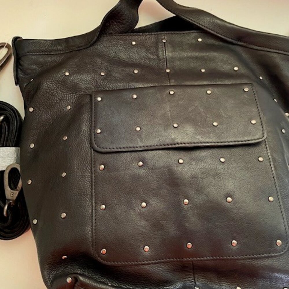 Latico Leathers Black Jagger Studded Crossbody Tote Brand NEW